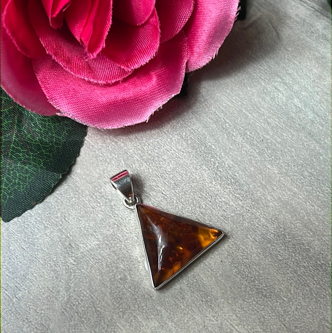 Amber Triangle Pendant 925 Sterling Silver