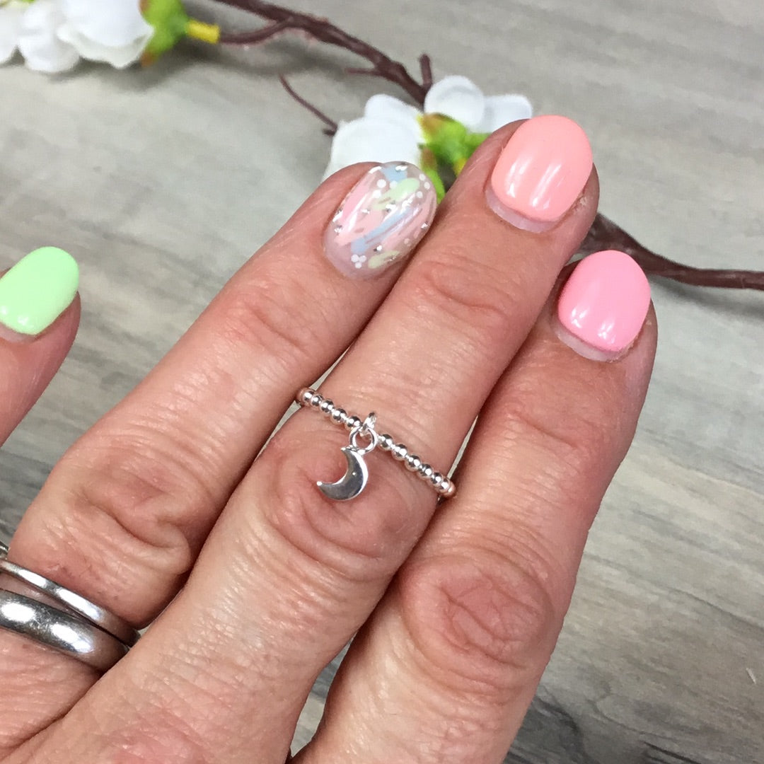 Spinny Moon Dangle - 925 Sterling Silver Fidget Ring