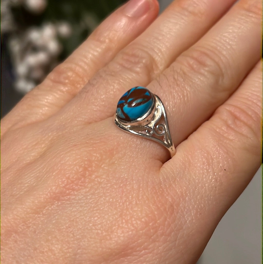 Turquoise 925 Silver Ring -  Size Q 1/2 - R