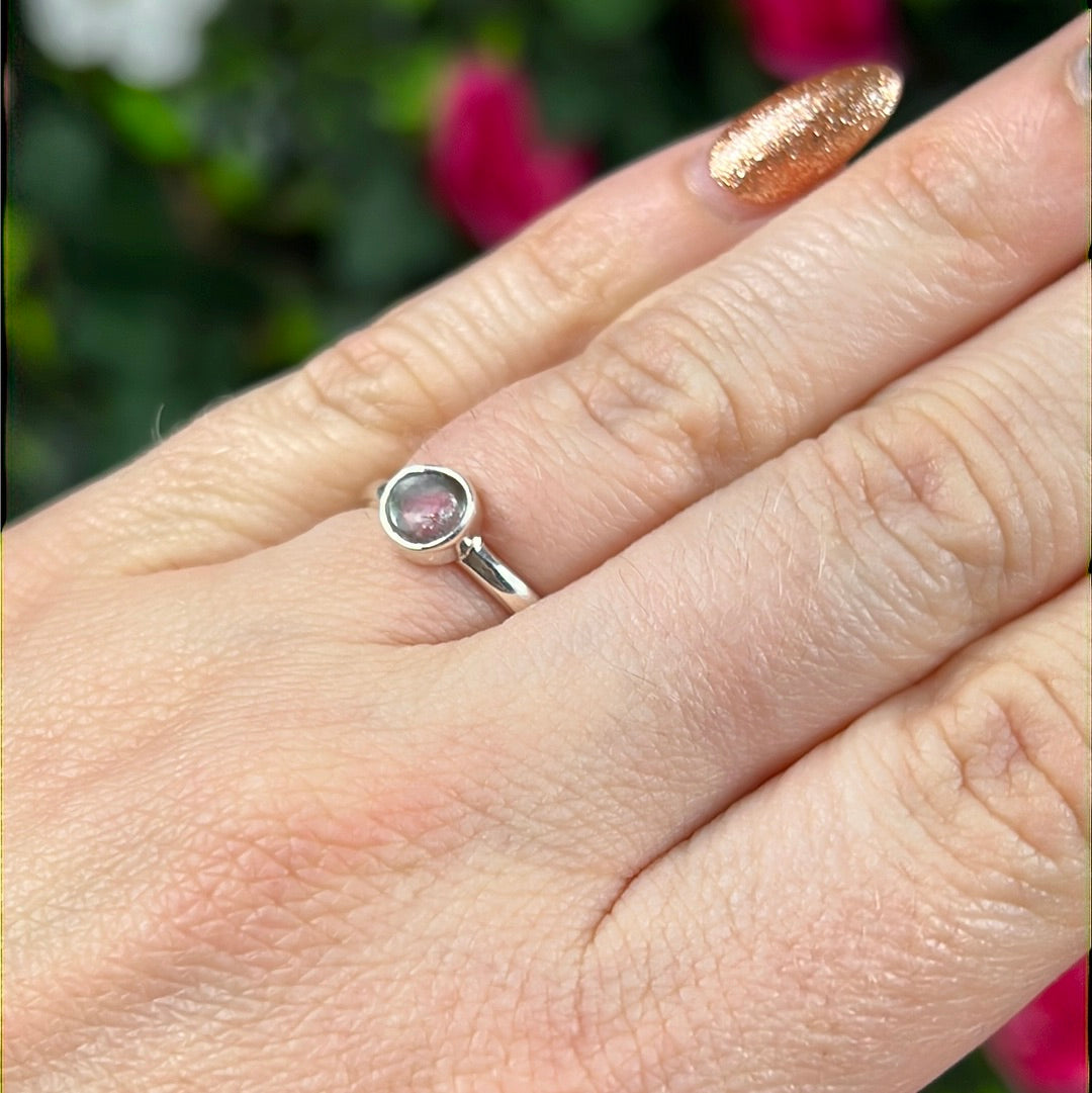 Watermelon Tourmaline 925 Ring - Size L 1/2