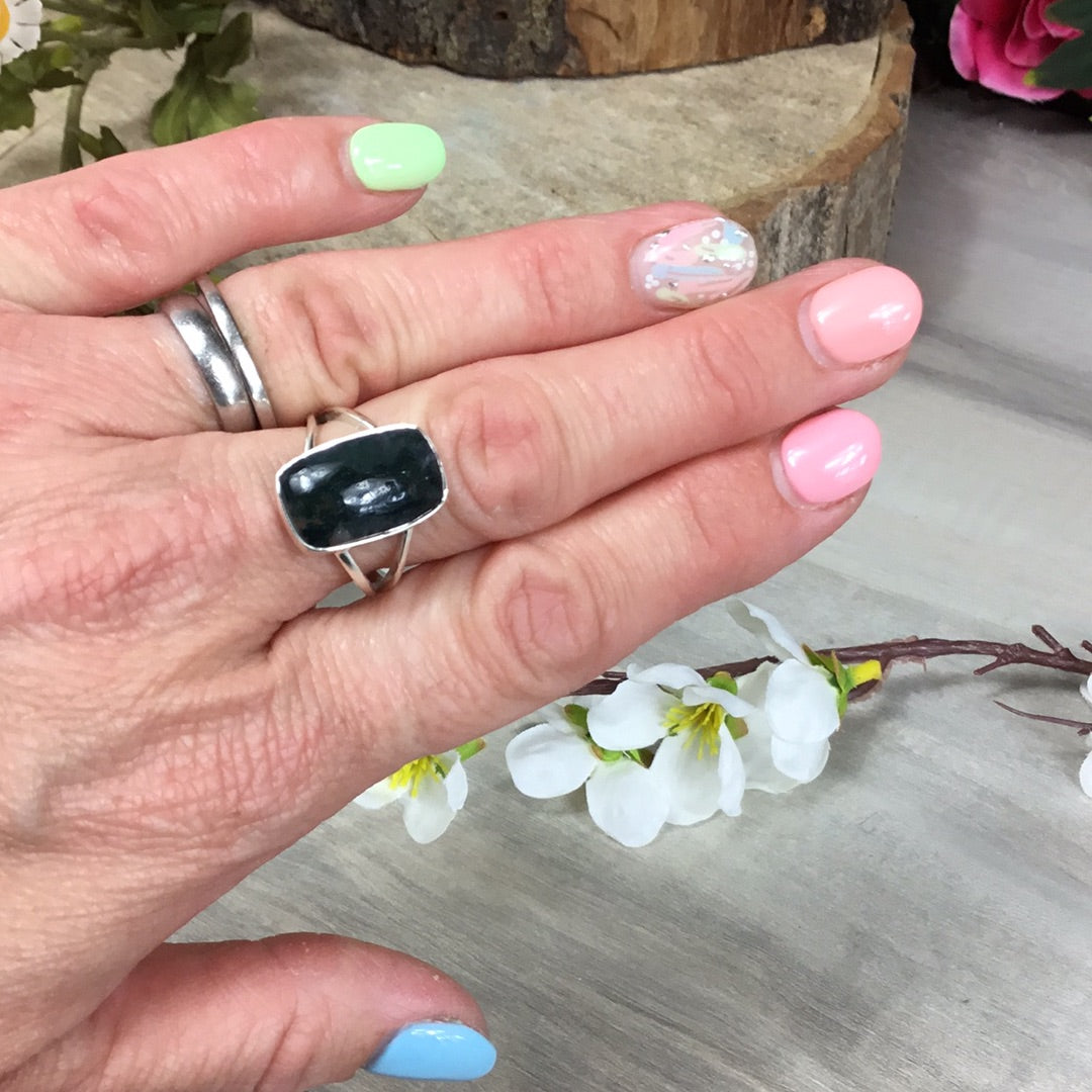 Moss Agate 925 Sterling Silver Ring - Size R 1/2