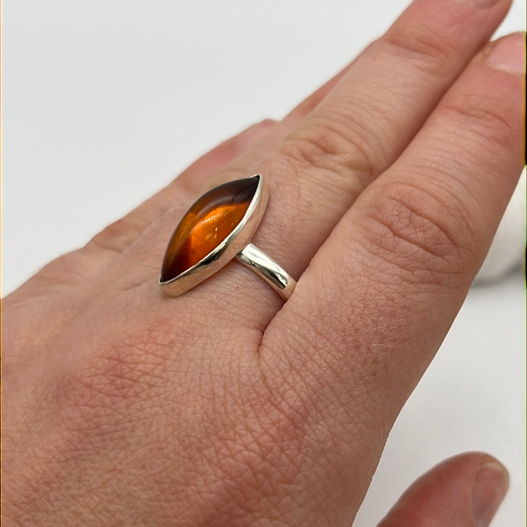 Amber 925 Sterling Silver Ring O 1/2
