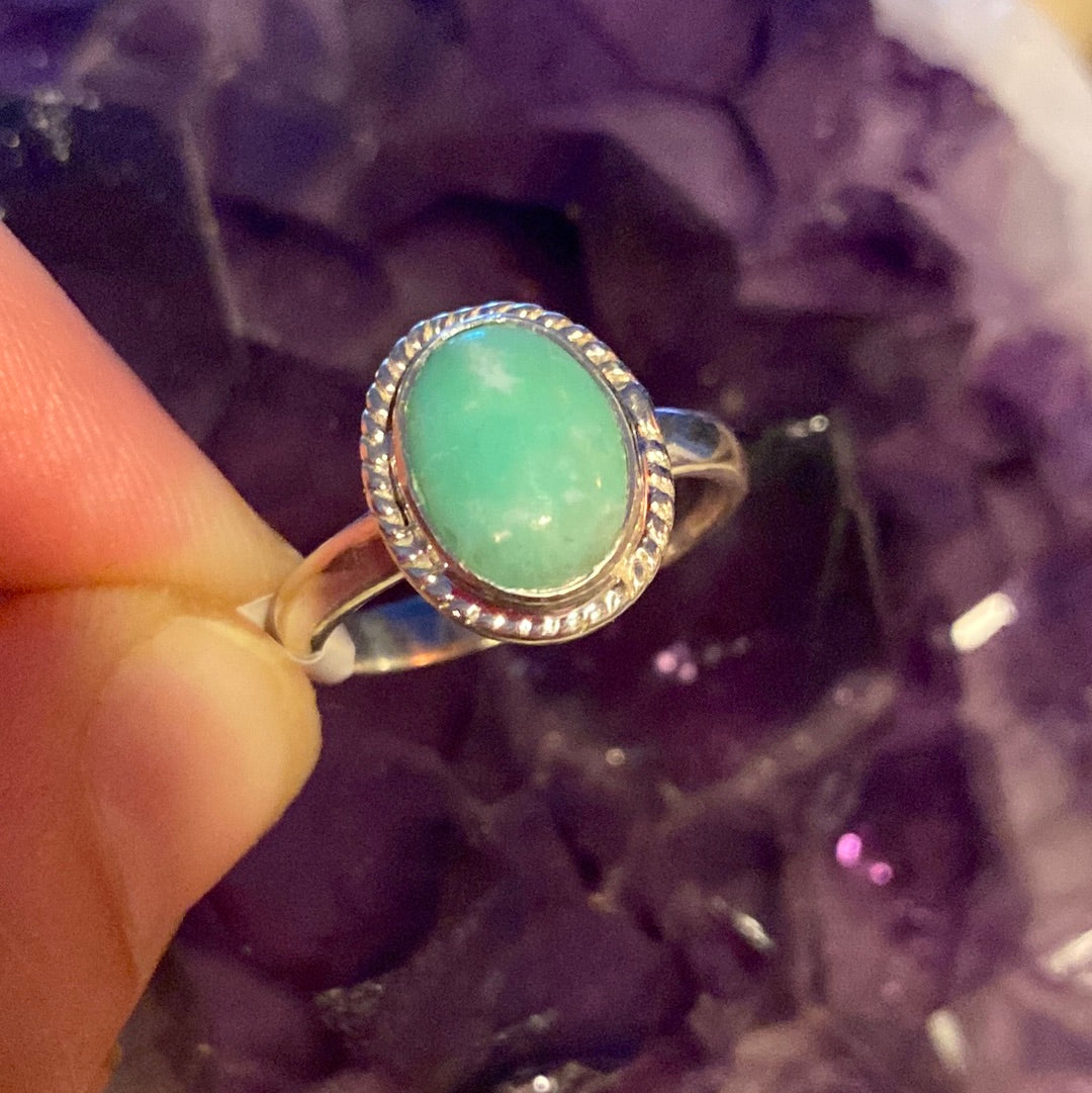 Chrysoprase 925 Sterling Silver Ring -  Size N 1/2