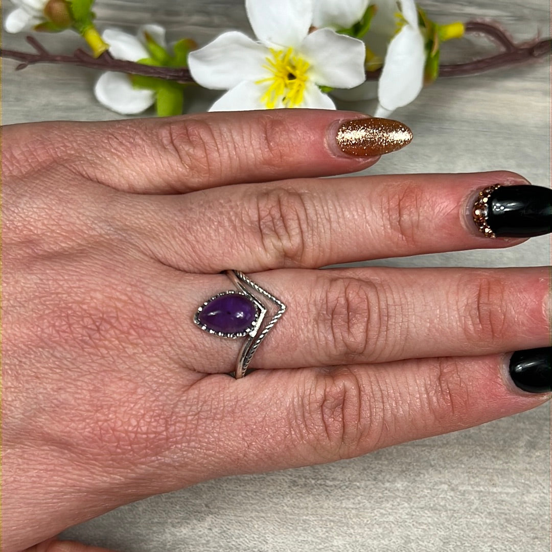 Amethyst Facet 925 Sterling Silver Ring -  Size T