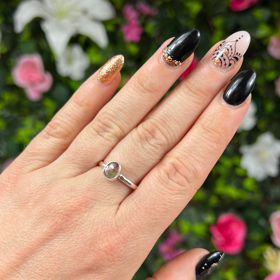 Watermelon Tourmaline 925 Ring - Size O