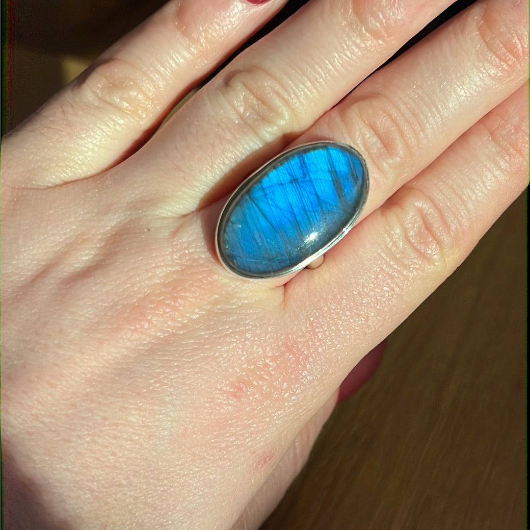Labradorite AA GRADE 925 Silver Ring -  Size N 1/2