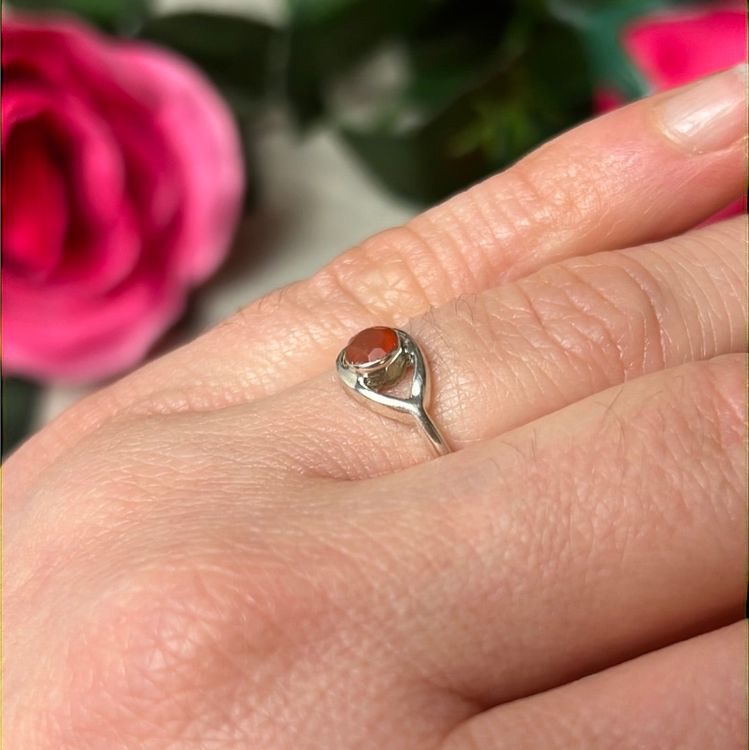 Carnelian Facet Evil Eye 925 Silver Ring - Size L 1/2