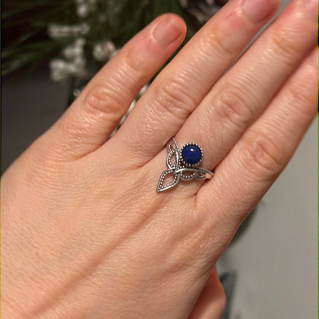 Lapis Crown 925 Silver Ring - Size N 1/2 - O
