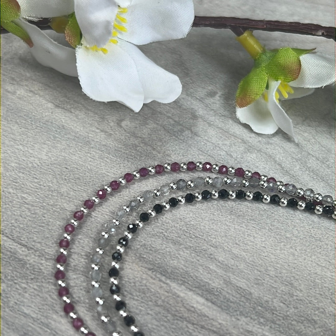 Alternating Crystal & Sterling 925 Silver Bead - Adjustable Bracelet