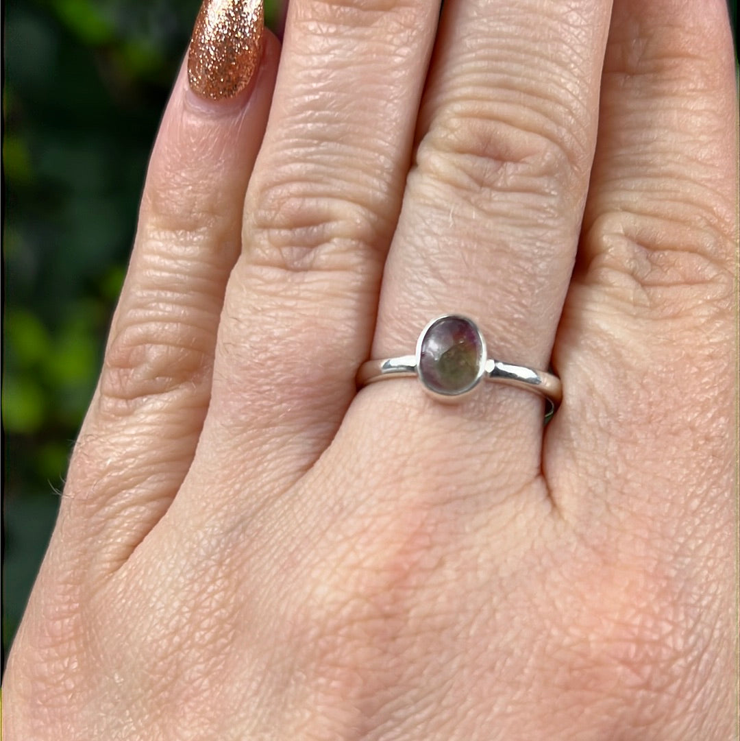 Watermelon Tourmaline 925 Ring - Size O