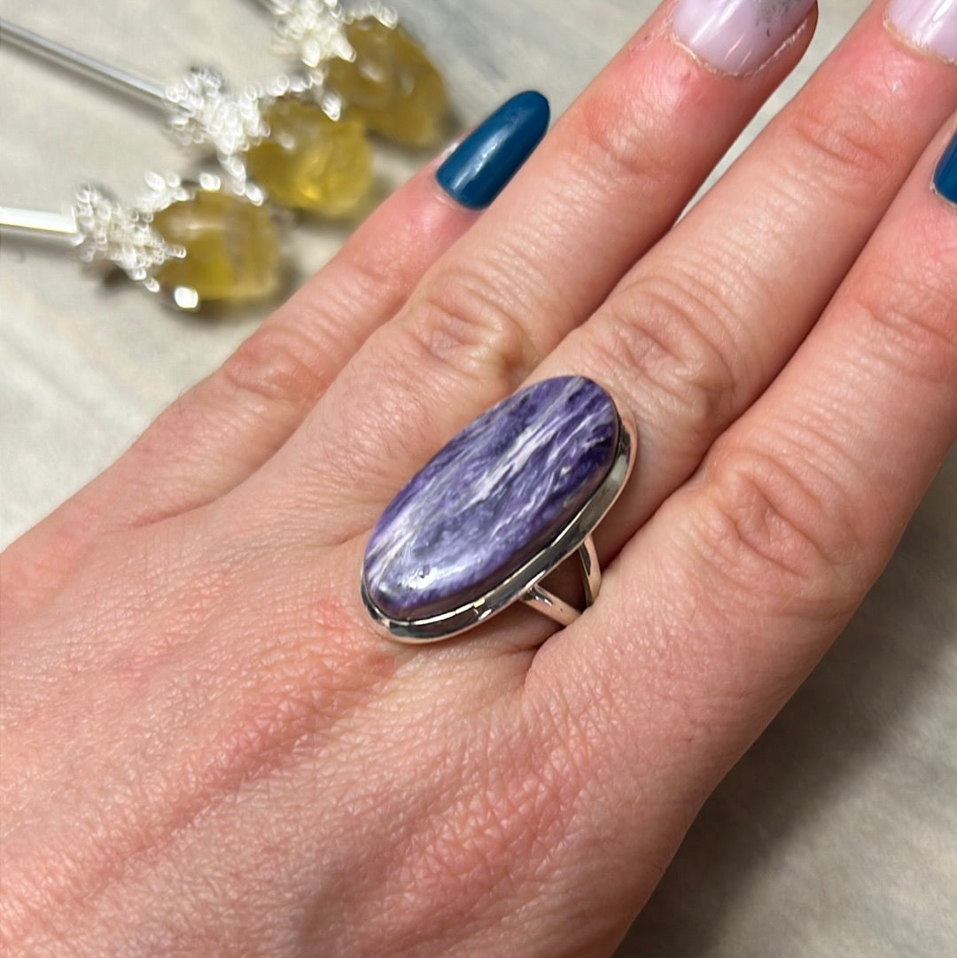 Charoite 925 Silver Ring - Size P