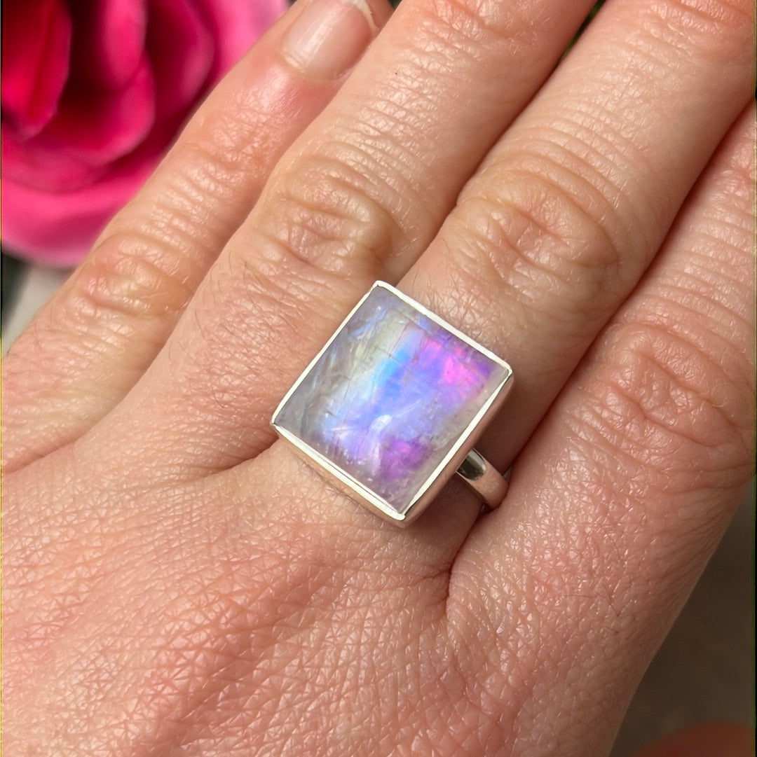 Pink Moonstone 925 Sterling Silver Ring -  Size M