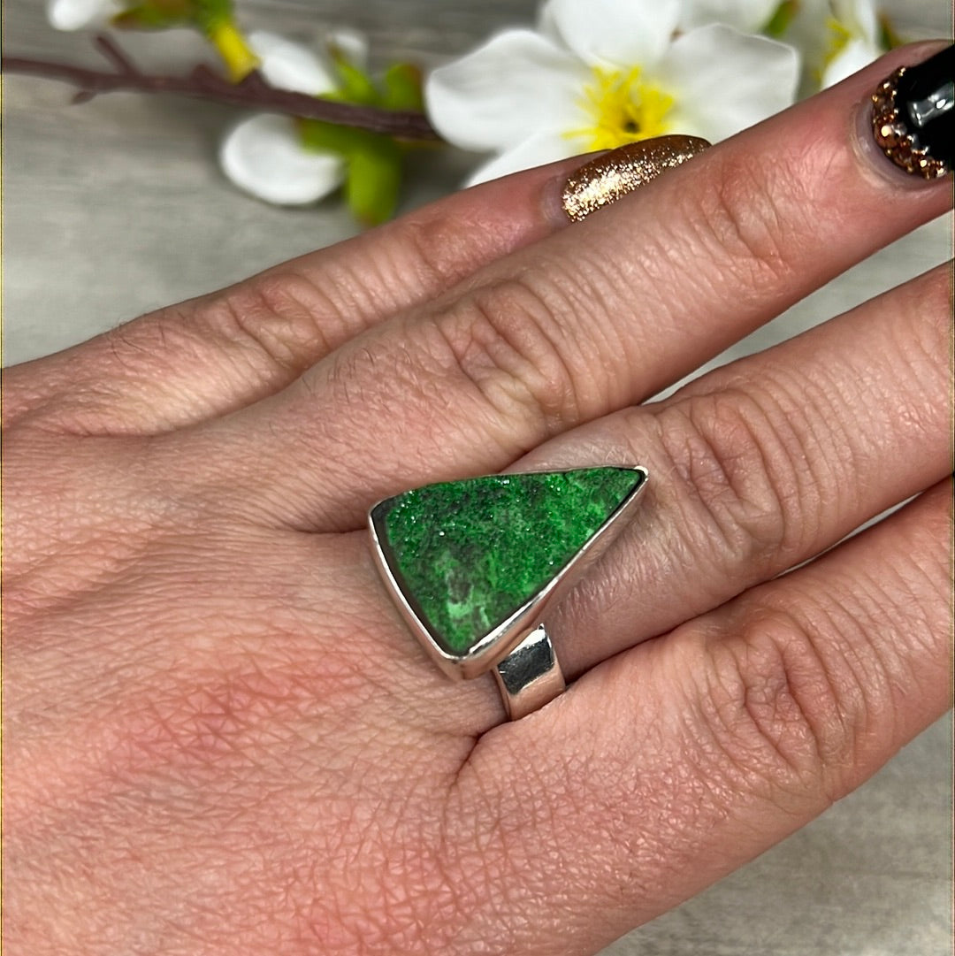 Uvarovite 925 Sterling Silver Ring -  Size T -T 1/2