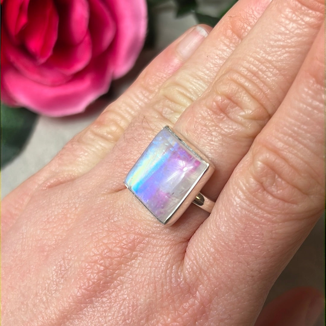 Pink Moonstone 925 Sterling Silver Ring -  Size M