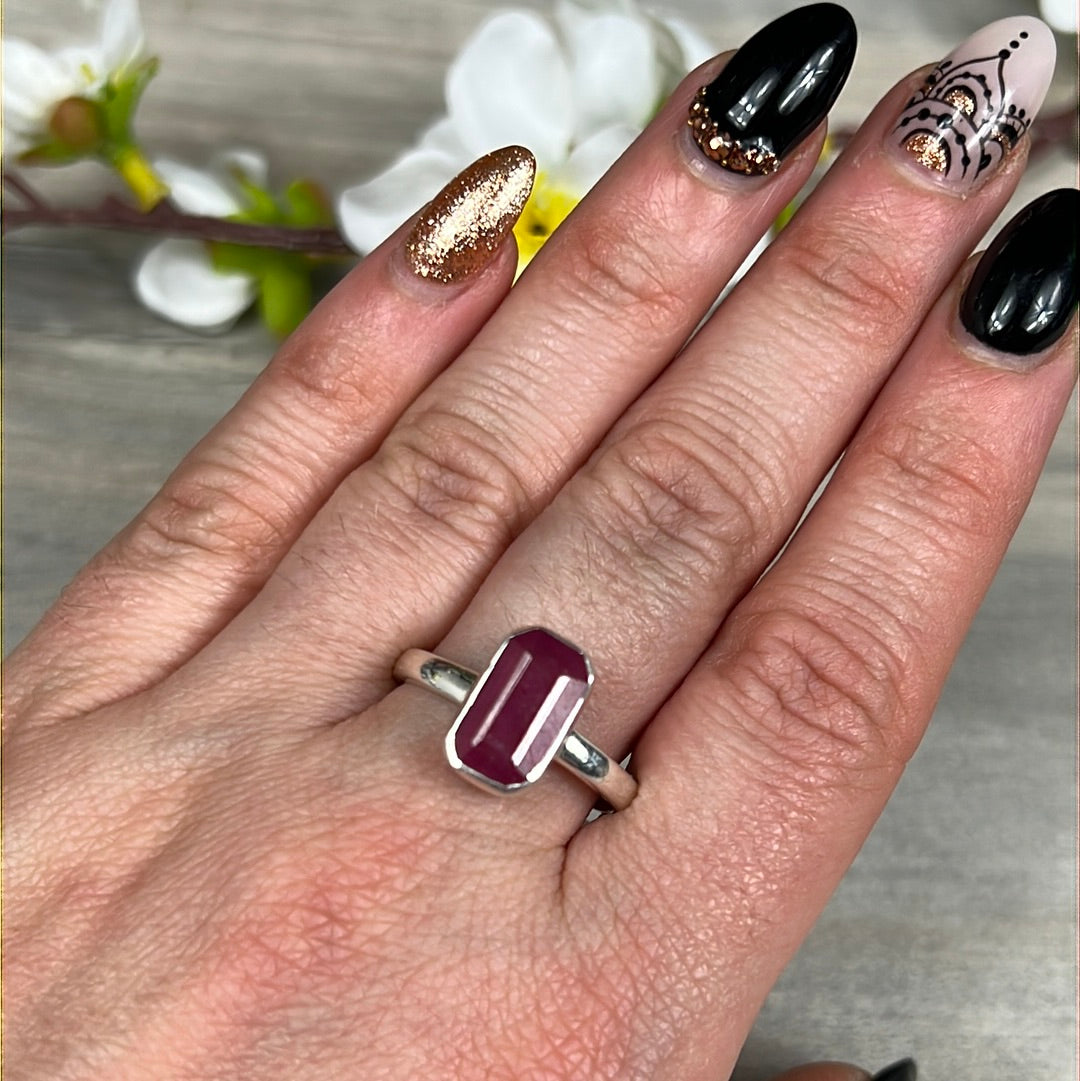 Ruby Natural Facet 925 Sterling Silver Ring - Size S