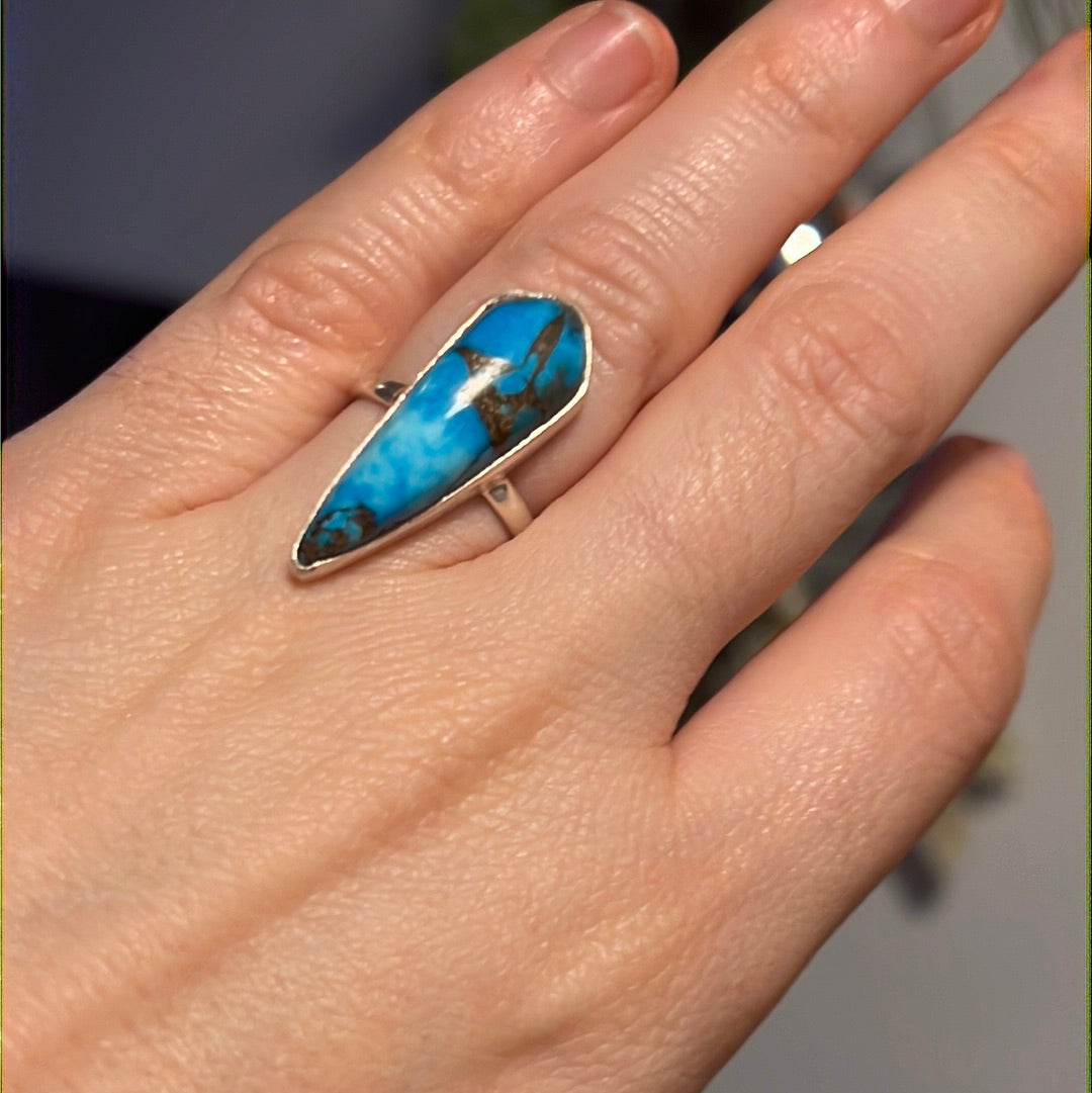Copper Turquoise 925 Sterling Silver Ring -  Size L - L 1/2