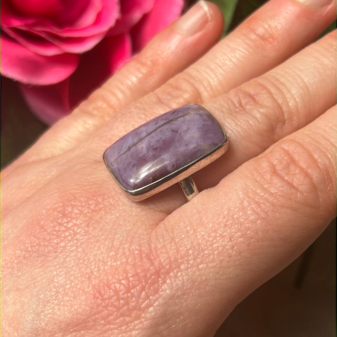 Purple Jade Natural 925 Sterling Silver Ring -  Size R - R 1/2