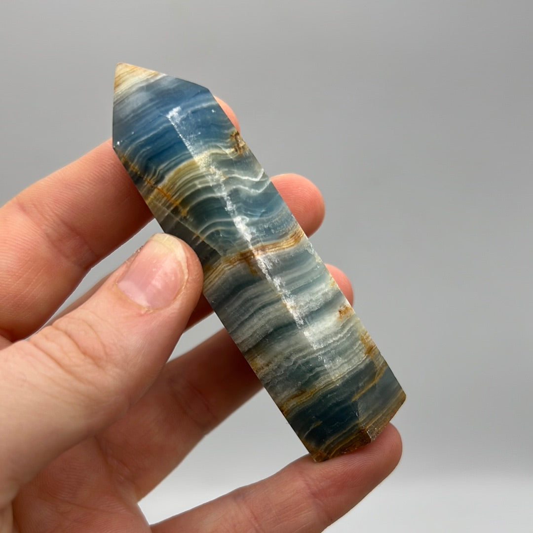 Aquatine Lemurian Calcite Tower (blue onyx)