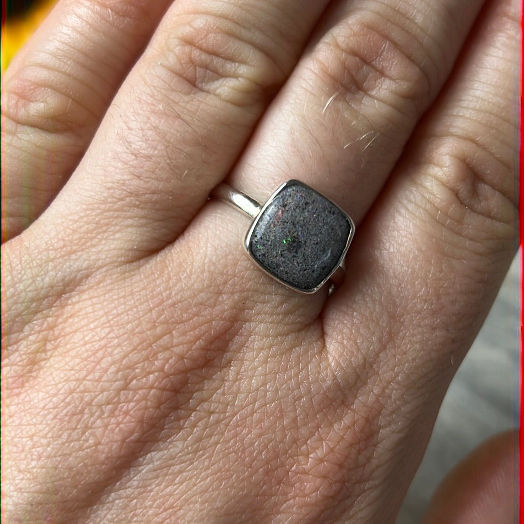 Black Opal 925 Silver Ring -  Size Q