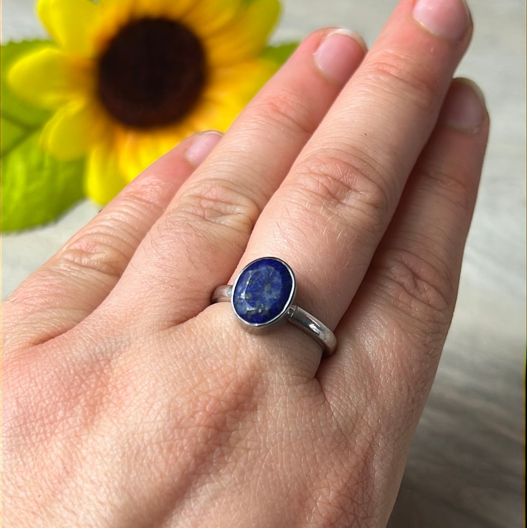 Lapis Facet 925 Sterling Ring - Size N 1/2 - O