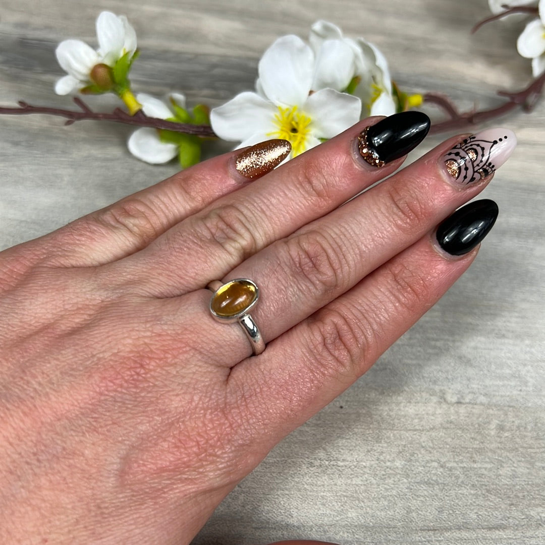 Citrine 925 Sterling Silver Ring -  Size M