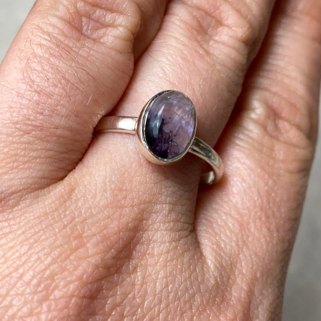 Blue John UK Fluorite Ring Size R1/2 - S 925 Silver