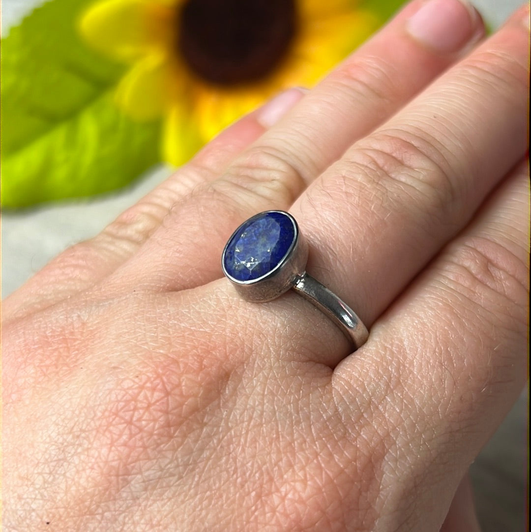 Lapis Facet 925 Sterling Ring - Size N 1/2 - O