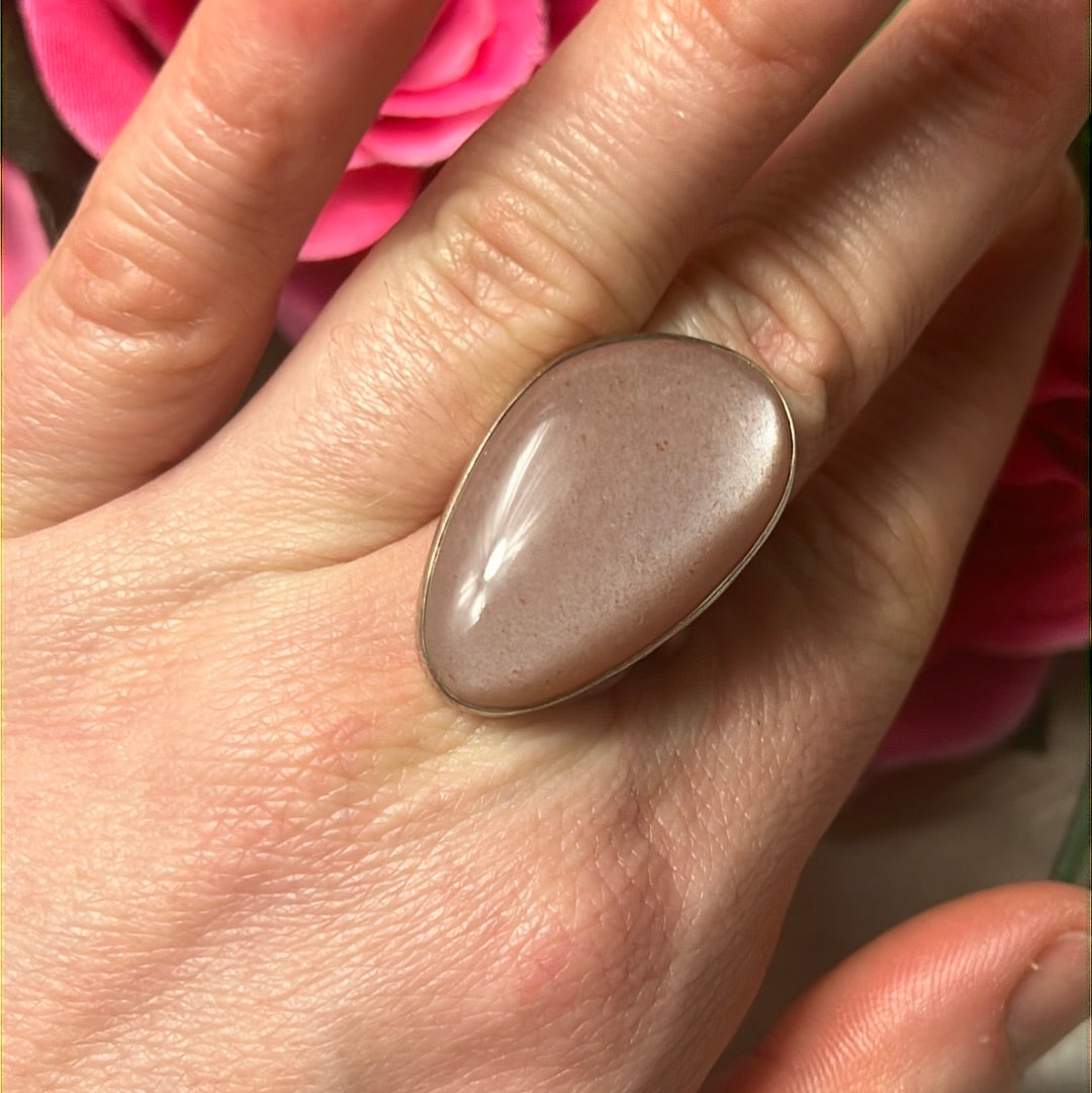 Peach Moonstone 925 Sterling Silver Ring -  Size O - O 1/2