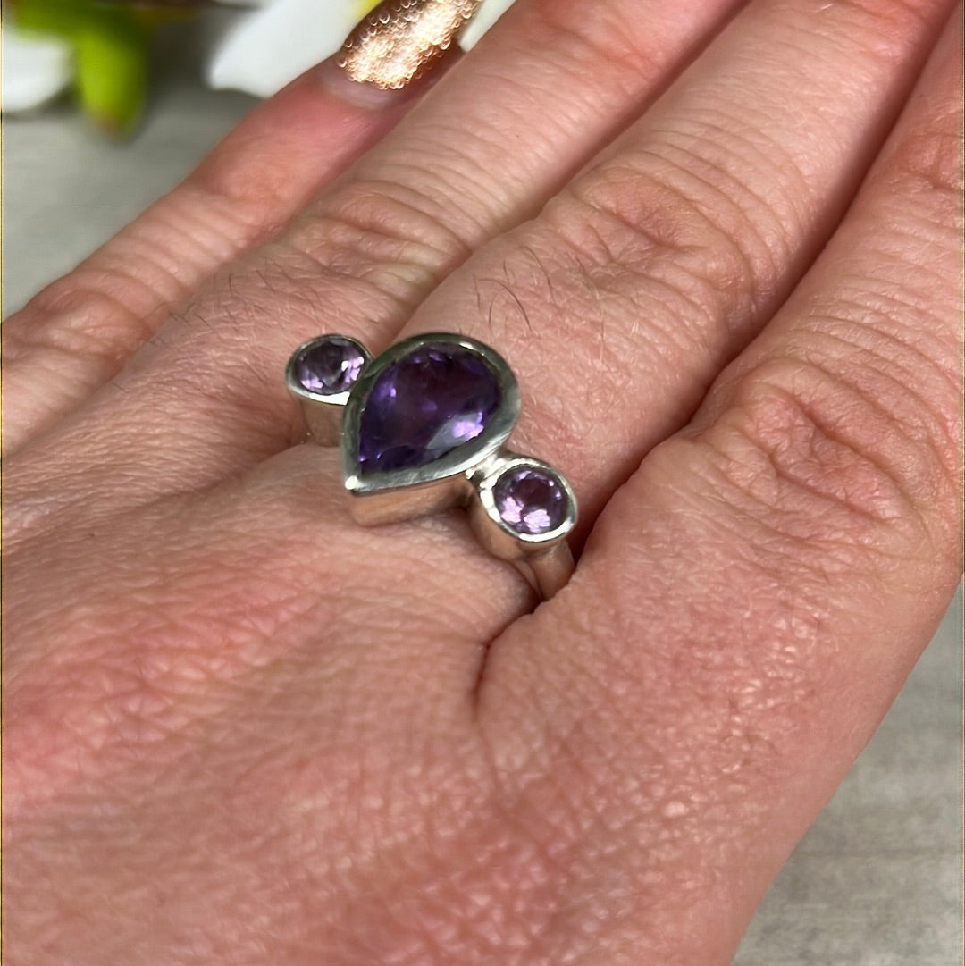 Amethyst Facet 925 Sterling Silver Ring -  Size P 1/2