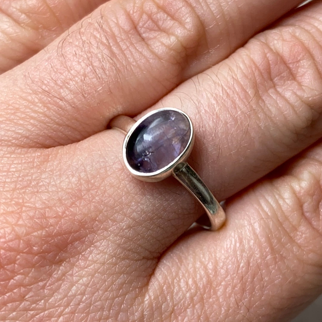 Blue John UK Fluorite Ring Size R1/2 - S 925 Silver