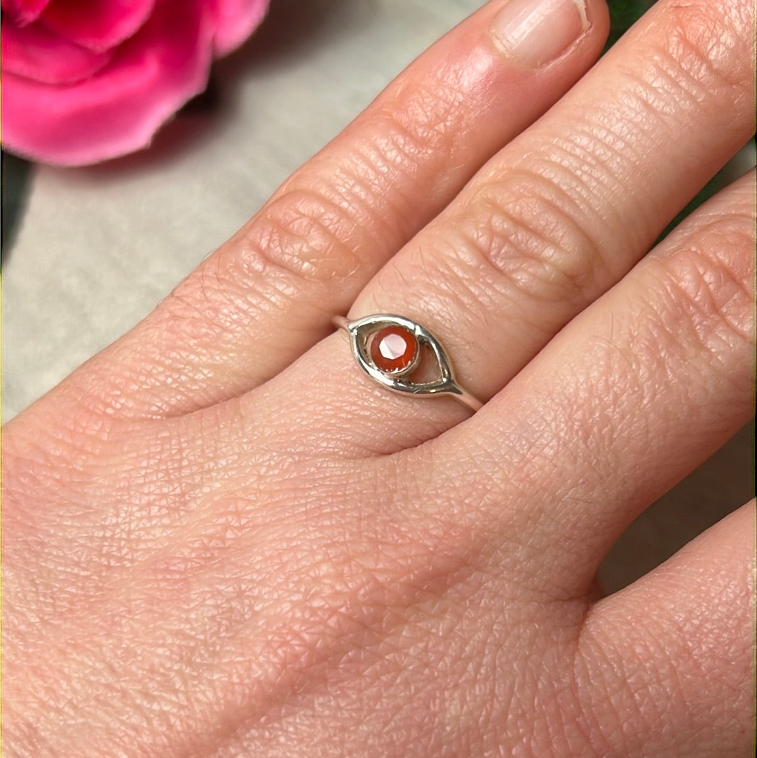 Carnelian Facet Evil Eye 925 Silver Ring - Size L 1/2