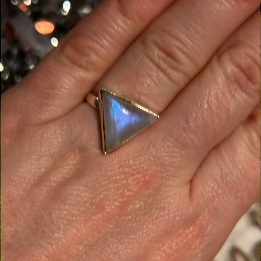 Moonstone Triangle 925 Silver Ring -  Size M