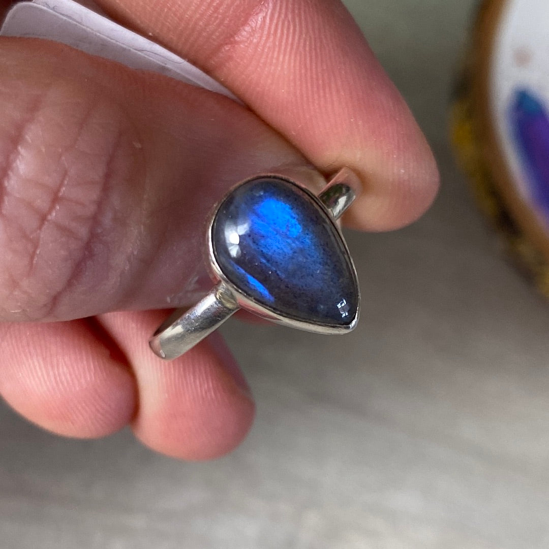 Labradorite 925 Sterling Silver Ring -  Size R 1/2