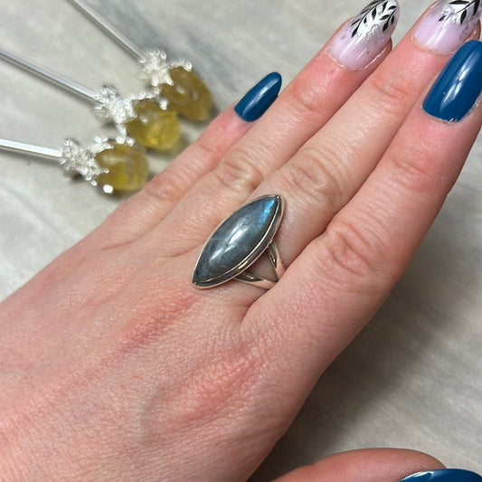 Labradorite 925 Silver Ring - Size N - N 1/2