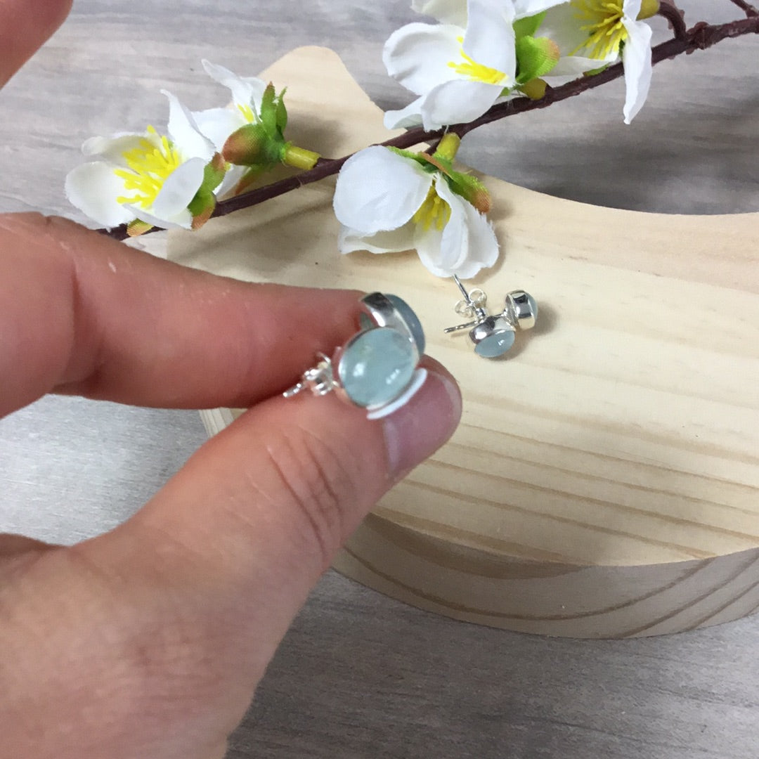 Aquamarine Oval 925 Sterling Studs