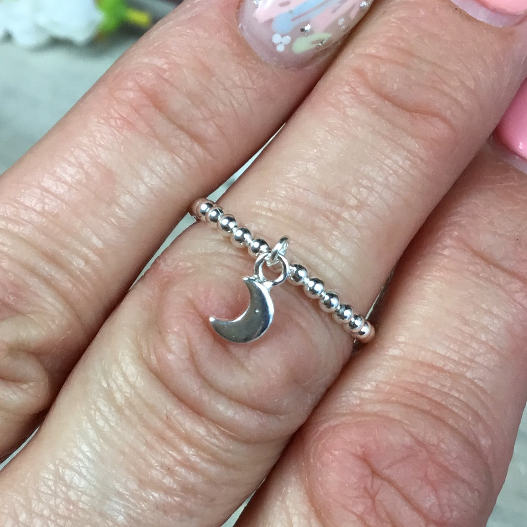 Spinny Moon Dangle - 925 Sterling Silver Fidget Ring