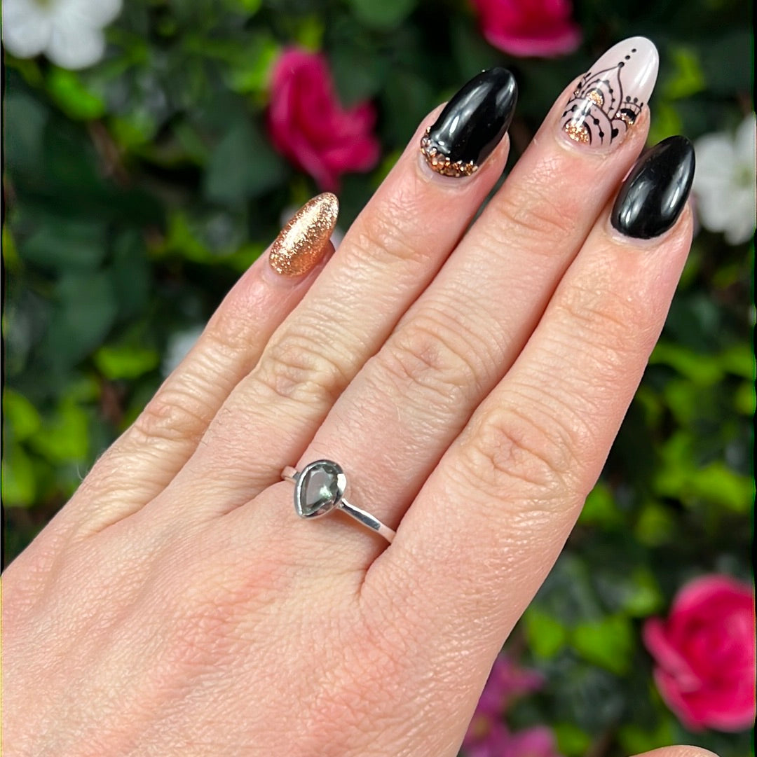 Green Tourmaline 925 Silver Ring - Size Q 1/2 - R