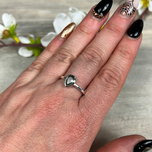 Green Tourmaline 925 Silver Ring - Size Q 1/2 - R