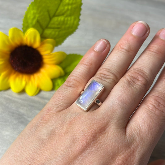 Rainbow Moonstone  AA GRADE 925 Silver Ring -  Size L