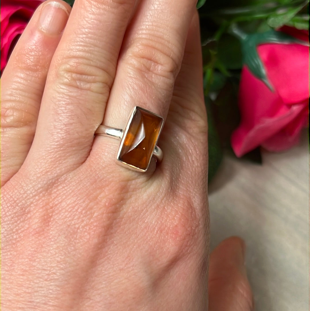Amber 925 Sterling Silver Ring -  Size S