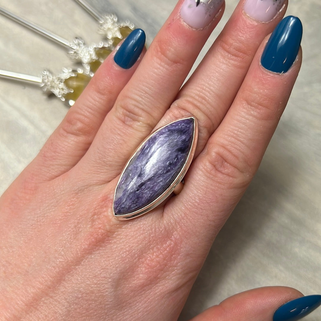 Charoite 925 Silver Ring - Size P - P 1/2