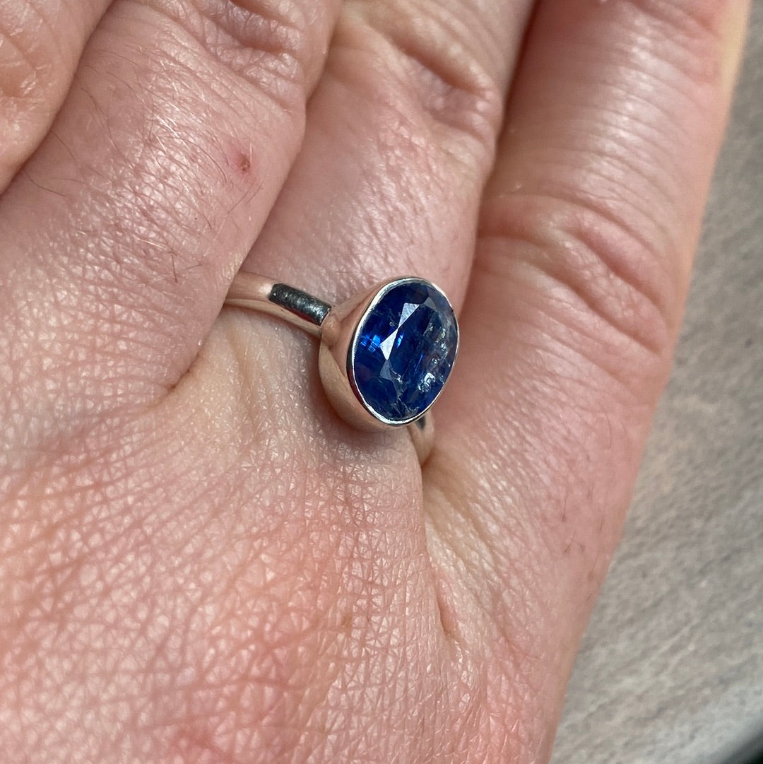 Kyanite Facet 925 Silver Ring -  Size N 1/2