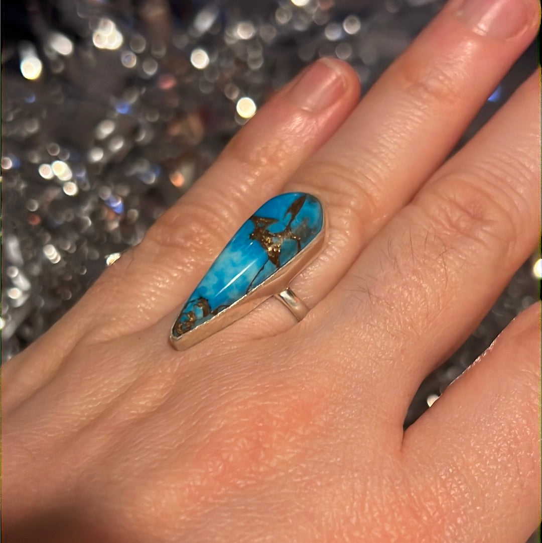 Copper Turquoise 925 Sterling Silver Ring -  Size L - L 1/2