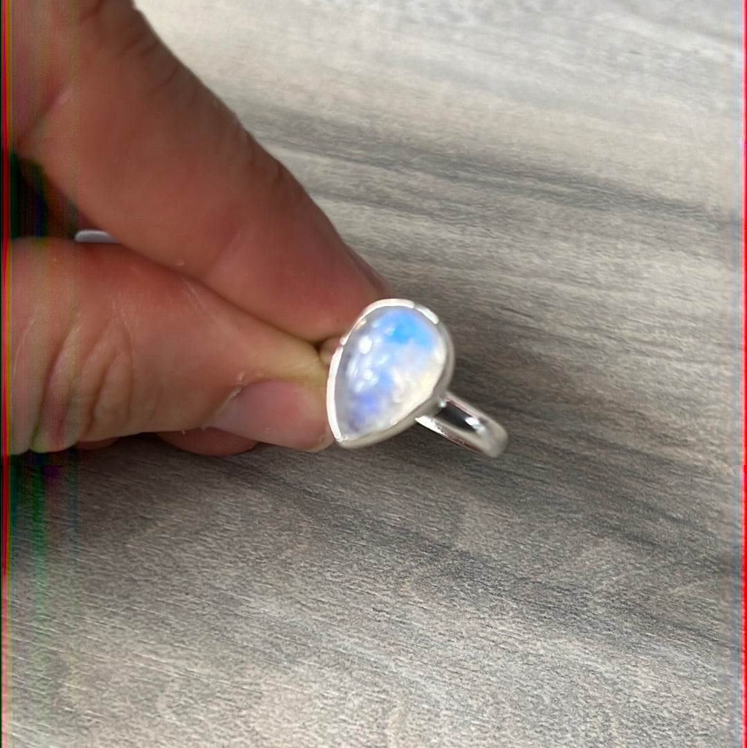 Rainbow Moonstone 925 Silver Ring - Size L - L 1/2 AA GRADE