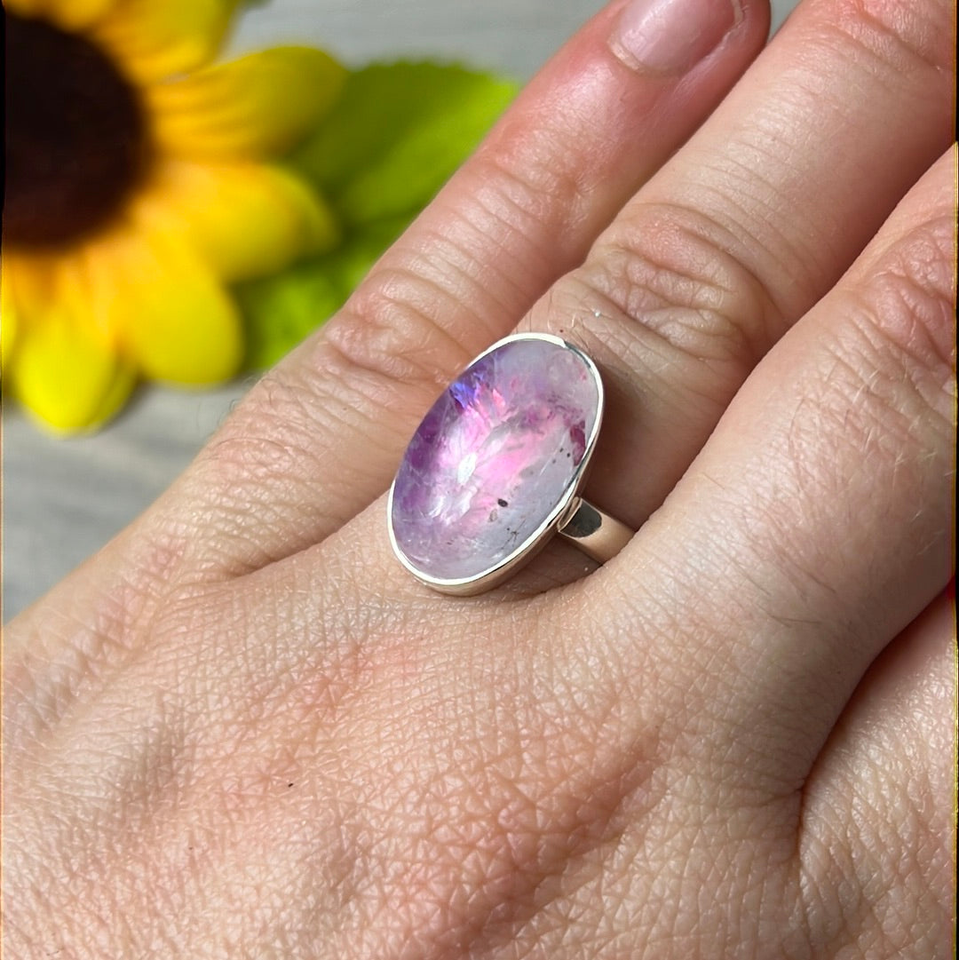 Pink Moonstone 925 Silver Ring - Size L 1/2