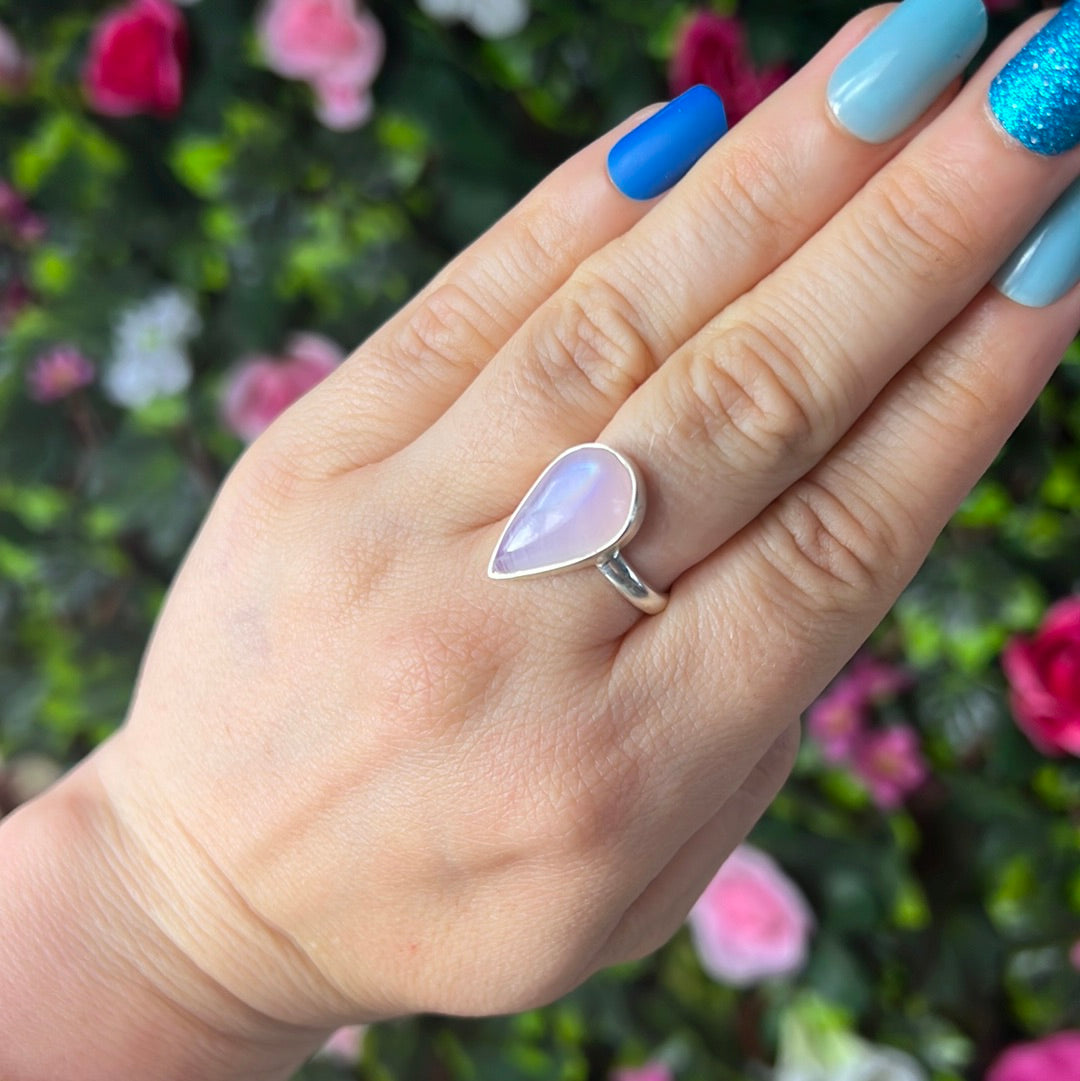 Pink Moonstone 925 Silver Ring -  Size N 1/2