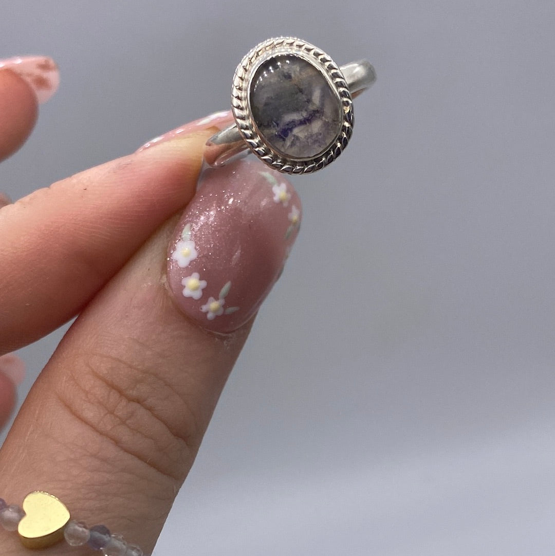 Blue John UK Fluorite Ring Size O 925 Silver