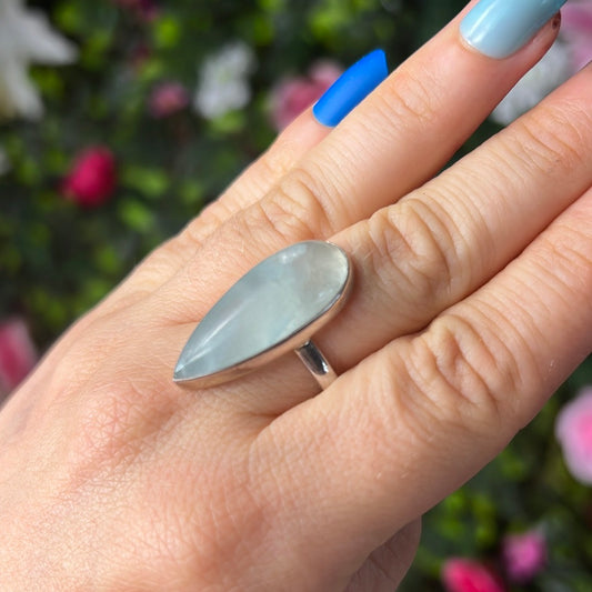 Aquatine Lemurian Calcite 925 Sterling Silver Ring -  Size P 1/2