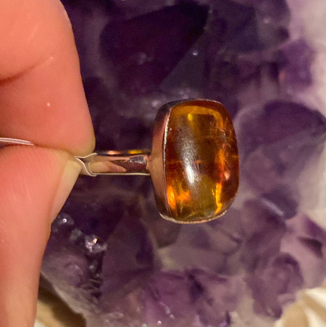 Amber 925 Sterling Silver Ring -  Size N 1/2