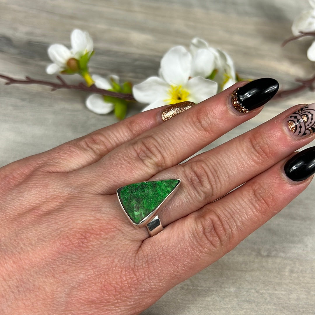 Uvarovite 925 Sterling Silver Ring -  Size T -T 1/2